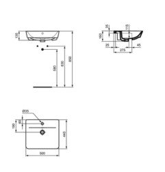 Pusiau įmontuojamas praustuvas Ideal Standard, Air Cube, 50 cm 5