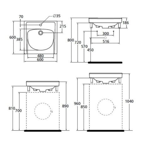 Ant skalbyklės dedamas praustuvas Ideal Standard, Eurovit, dedamas virš skalbyklės