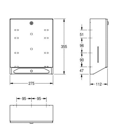 Popierinių rankšluosčių laikiklis, antivandalinis, talpa 300 - 400 vnt.