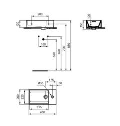 Pastatomas praustuvas Ideal Standard, EXTRA, dešinės pusės, nešlifuotas 5