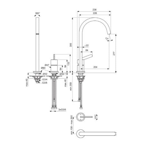 Plautuvės maišytuvas Ideal Standard, GUSTO SQUARE, šlifuoto paviršiaus, sunset rose