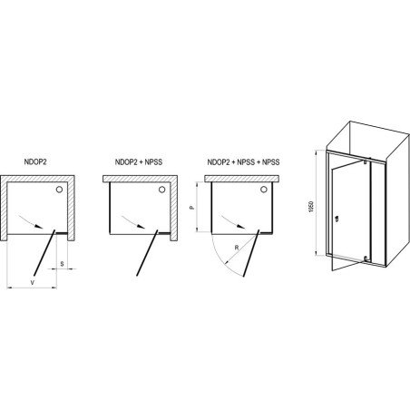 Dušo durys Ravak Nexty, NDOP2-110 satinas+Transparent