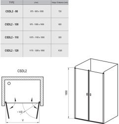 Varstomos dušo durys Ravak Chrome, CSDL2-90, balta+stiklas Transparent 3