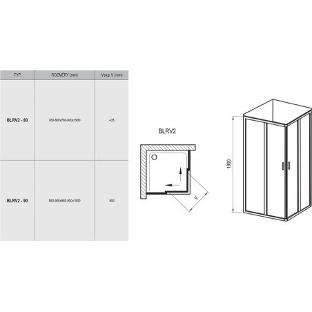 Kvadratinė dušo kabina Ravak Blix, BLRV2-90, balta+stiklas Grape