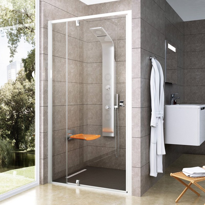 Varstomos dušo durys Ravak Pivot, PDOP2-110, balta/chromas+stiklas Transparent