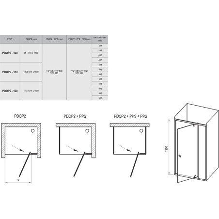 Varstomos dušo durys Ravak Pivot, PDOP2-110, balta/chromas+stiklas Transparent