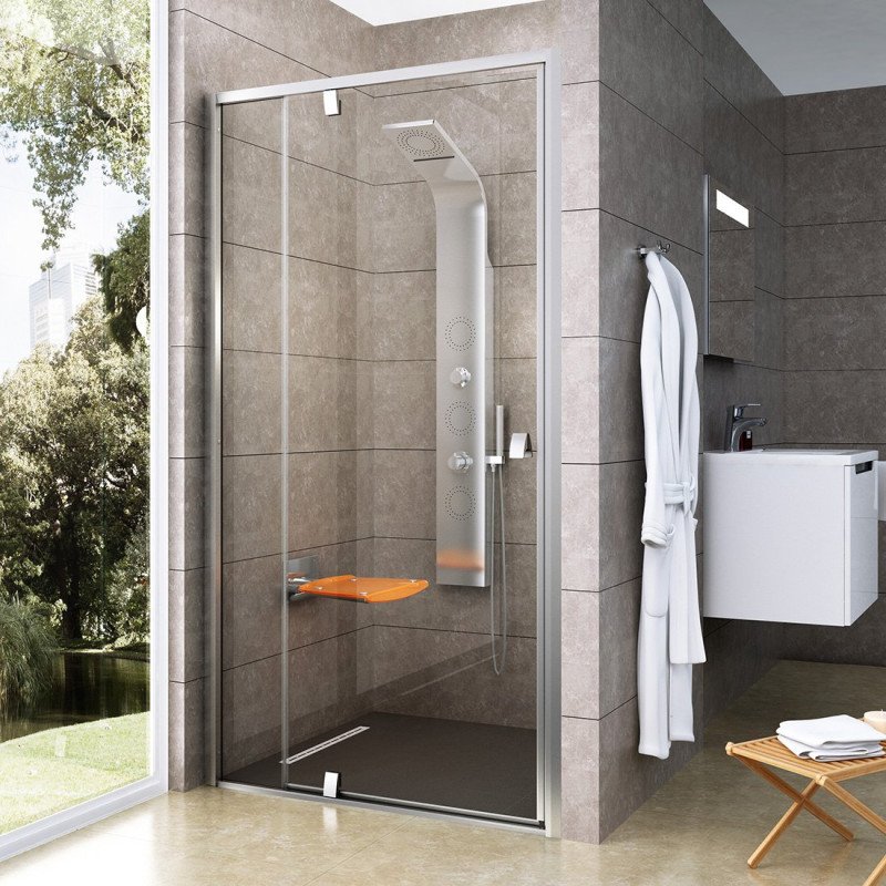 Varstomos dušo durys Ravak Pivot, PDOP2-110, satinas+stiklas Transparent