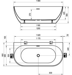 Laisvai pastatoma vonia Ravak Freedom Wall 166x80, 1660x800 balta/juoda su juodais priedais 5