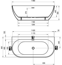 Laisvai pastatoma vonia Ravak Freedom Wall 166x80, 1660x800 balta/juoda su juodais priedais 6