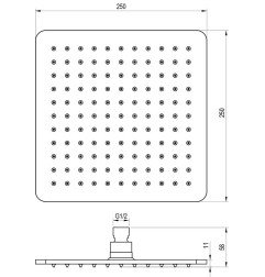 Stacionari kvadratinė dušo galva 250x250 mm, 986.20BLM juodas matinis 3