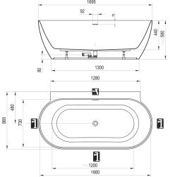 Laisvai pastatoma vonia Ravak Freedom Wall II Tec 170x87, balta su chomuotais priedais 5