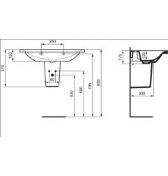 Praustuvas IDEAL STANDARD Tonic II, 82 cm baltas, su skyle maišytuvui