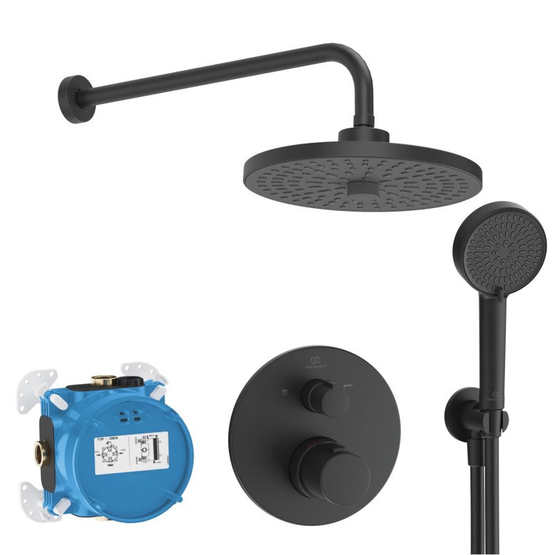 Potinkinis dušo komplektas Ideal Standard Ceratherm T100 su 2-jų funkcijų galva, Silk Black juoda matinė