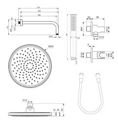 Potinkinis dušo komplektas Ideal Standard Ceraline, su apvalia Ø200 mm galva, chromas