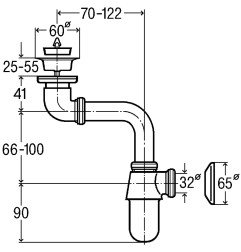 Praustuvo sifonas VIEGA, taupantis vietą, žalvarinis be ventilio