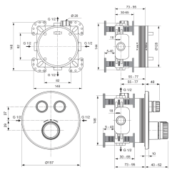 Potinkinis dušo komplektas Ideal Standard Ceratherm Navigo, su apvalia Ø250 mm galva, chromas