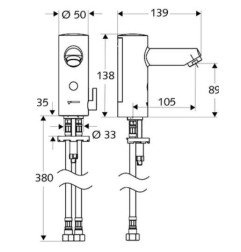 Bekontaktis praustuvo maišytuvas SCHELL Modus E, 9V, su temperatūros reguliavimu