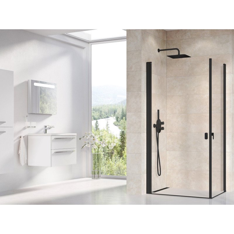 Stačiakampės dušo kabinos sienelė Ravak Chrome, CRV1-90 juoda+stiklas Transparent