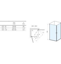 Stačiakampės dušo kabinos sienelė Ravak Chrome, CRV1-90 juoda+stiklas Transparent