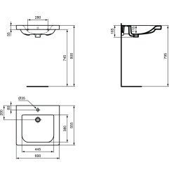 Praustuvas Ideal Standard Connect Freedom, 600x550