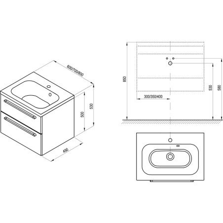 Spintelė po praustuvu Ravak SD Chrome II, 600 balta, rankena 152 mm, balta