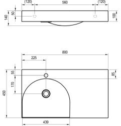 Praustuvas Ravak Lite 80/45 K/D, dešininis, su skyle maišytuvui, be perpylimo