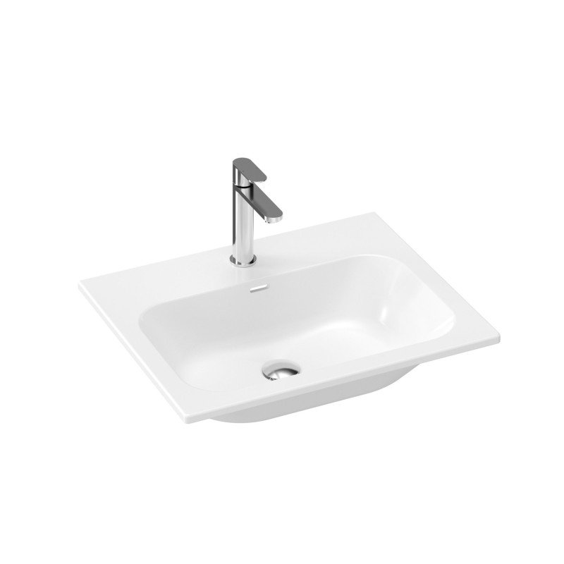 Keraminis praustuvas Ravak Chrome Slim, 60 cm, su skyle maišytuvui ir perpildymui, baltas