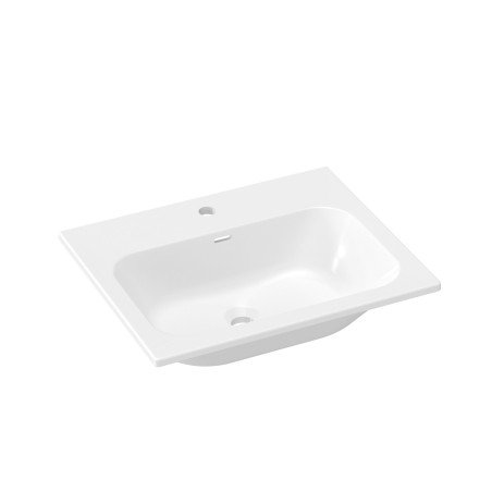 Keraminis praustuvas Ravak Chrome Slim, 60 cm, su skyle maišytuvui ir perpildymui, baltas