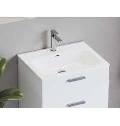 Keraminis praustuvas Ravak Chrome Slim, 60 cm, su skyle maišytuvui ir perpildymui, baltas