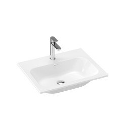 Keraminis praustuvas Ravak Chrome Slim, 60 cm, su skyle maišytuvui ir perpildymui, baltas