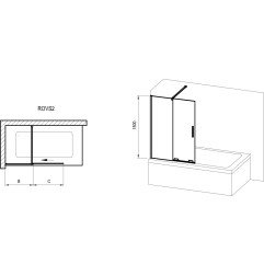 Vonios sienelė Ravak Roll, ROVS2 110, blizgi+stiklas Transparent