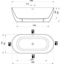 Laisvai pastatoma vonia Ravak Freedom O Tec 1700x770, juoda/balta su juodais priedais