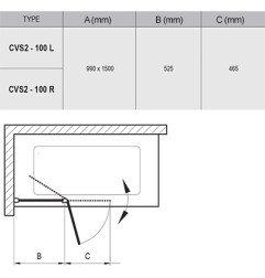 Vonios sienelė Ravak CVS2 100, kairė, baltas matinis profilis