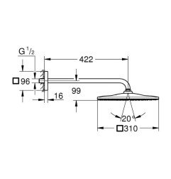 Dušo galva GROHE, su laikikliu, 310 mm