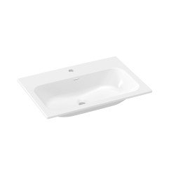 Keraminis praustuvas Ravak Chrome Slim, 70 cm, su skyle maišytuvui ir perpildymui, baltas