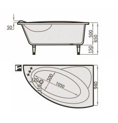 Akmens masės vonia SPN Vanessa, 153x94 kairinė balta