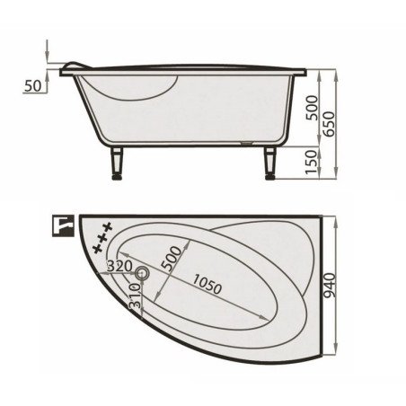 Akmens masės vonia SPN Vanessa, 153x94 kairinė balta