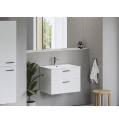Keraminis praustuvas Ravak Chrome Slim, 70 cm, su skyle maišytuvui ir perpildymui, baltas