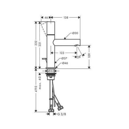 Praustuvo maišytuvas AXOR UNO ZERO HANDLE 110, su svirtiniu dugno vožtuvu, šlifuoto aukso spalvos