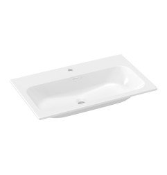 Keraminis praustuvas Ravak Chrome Slim, 80 cm, su skyle maišytuvui ir perpildymui, baltas