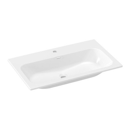 Keraminis praustuvas Ravak Chrome Slim, 80 cm, su skyle maišytuvui ir perpildymui, baltas