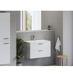 Keraminis praustuvas Ravak Chrome Slim, 80 cm, su skyle maišytuvui ir perpildymui, baltas