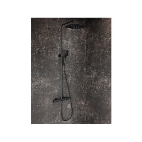 Stacionari dušo sistema Ravak Flat, FL 091.20BL termostatiniu maišytuvu ir dušo komplektu, juodas