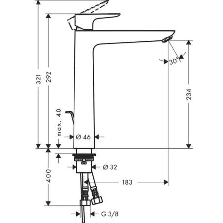 Praustuvo maišytuvas HANSGROHE TALIS E 240, aukštas, su dugno vožtuvu, chromas