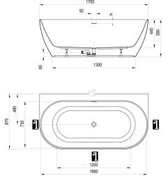 Laisvai pastatoma vonia Freedom Ravak Wall Tec 170x87, balta, sifono dangtelis chromo spalvos