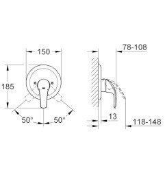 Dušo maišytuvas GROHE Eurosmart, vienos svirties