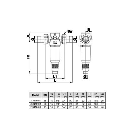 Praplaunamas šalto vandens filtras Herz, 1/2'' DN15
