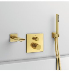 Rankinės dušo galvos laikiklis Ideal Standard IdealRain, Cube su jungtimi, Brushed Gold