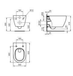 WC pakabinamas Ideal Standard i.life O HydroTwist, su sūkurio technlogogija, 4/2 l, baltas