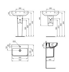 Pakabinamas praustuvas IDEAL STANDARD, I,LIFE 550x380x180 mm, baltas, su skyle maišytuvui ir perpylimu